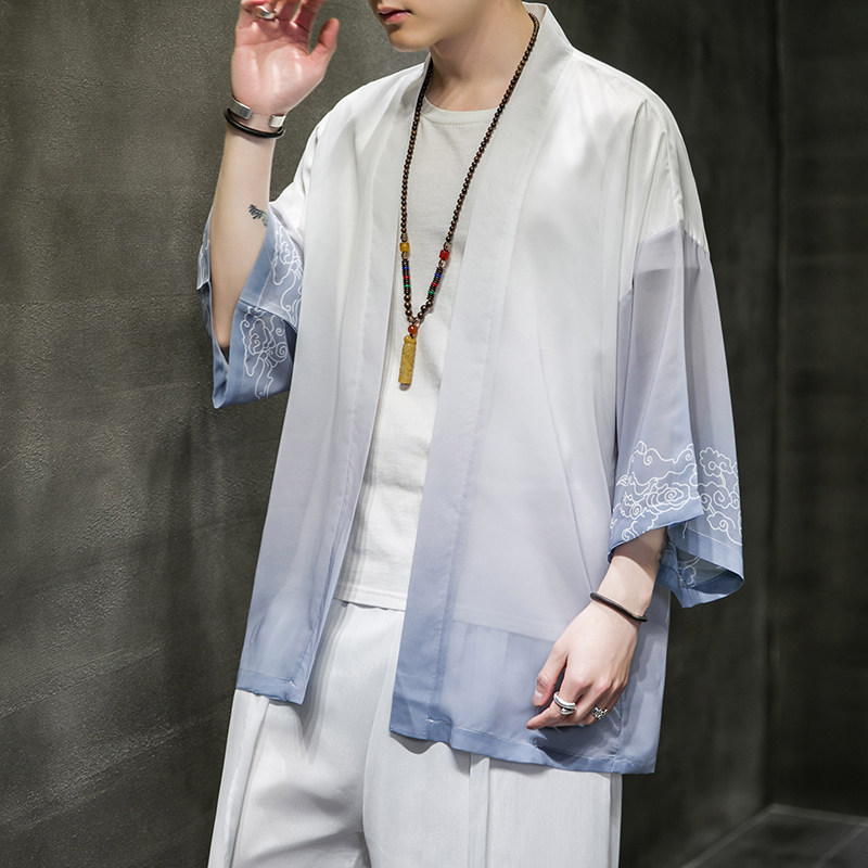 2024夏款风男装渐变风衣外套披风斗篷大码外套C229/Y609/P40,男装民族服装,电商C229-1