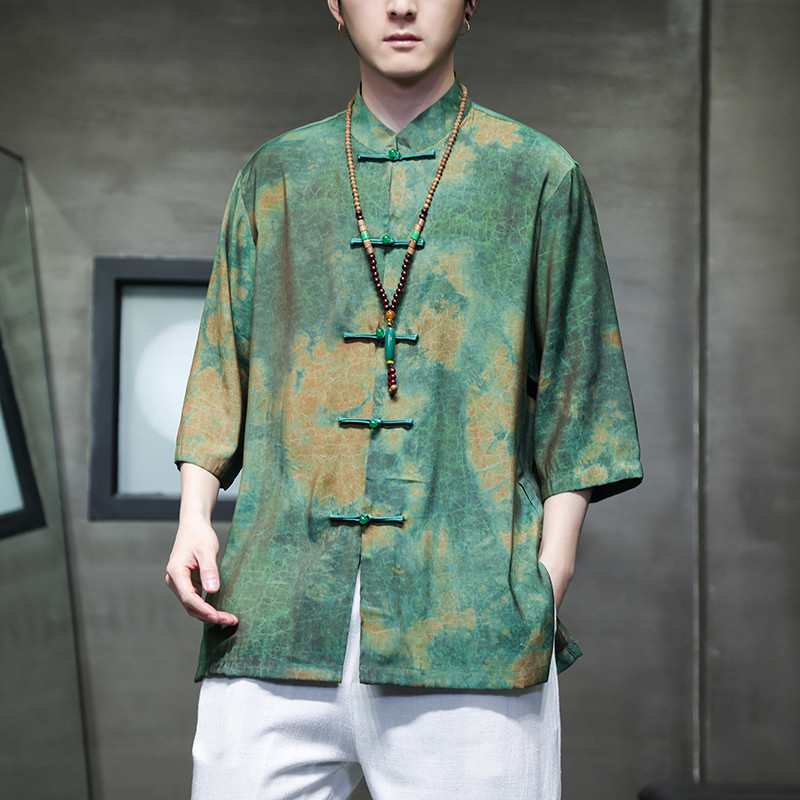2024春夏风男装冰丝印花唐装汉服短袖衬衫衬衣C229-Y1004-P70,男装衬衫,电商C229-1