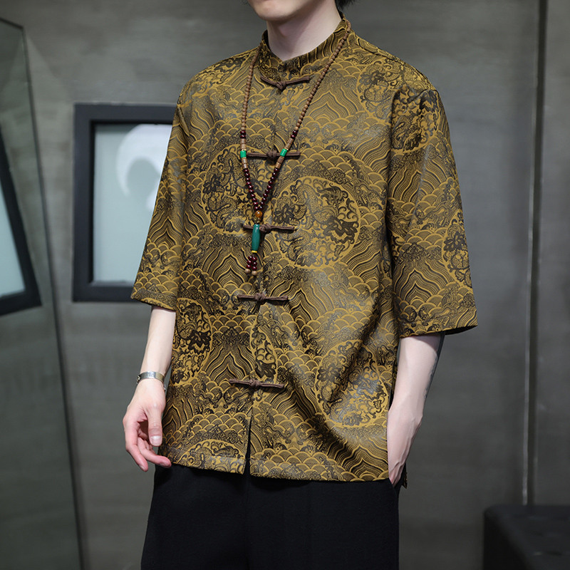 2024夏风男装冰丝唐装汉服短袖五分袖衬衫衬衣C229-Y1024-P70,男装衬衫,电商C229-1