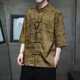 2024夏风男装冰丝唐装汉服短袖五分袖衬衫衬衣C229-Y1024-P70，男装衬衫，电商C229-1