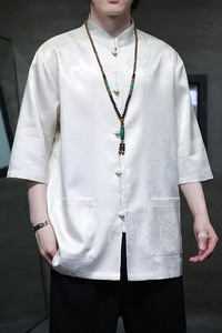 2024夏风男装冰丝唐装汉服短袖五分袖衬衫衬衣C229-Y1029-P70图片