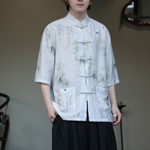 2024夏季风男装印花唐装中式汉服短袖衬衫衬衣C229-Y1019-P70图片
