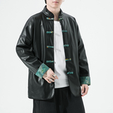 2024秋冬风男装撞色pu夹克外套唐装汉服大码C229/Y711/P105，男装皮衣，电商C229-1