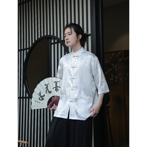 2024夏季风男装冰丝唐装汉服短袖大码衬衫衬衣C229-Y1015-P68图片