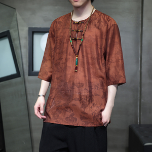 2024夏季风男装复古中式盘扣唐装汉服短袖T恤C229-T215-P60图片