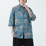 2024夏风男装印花唐装汉服短袖五分袖衬衫衬衣C229-Y1028-P70，男装衬衫，电商C229-1