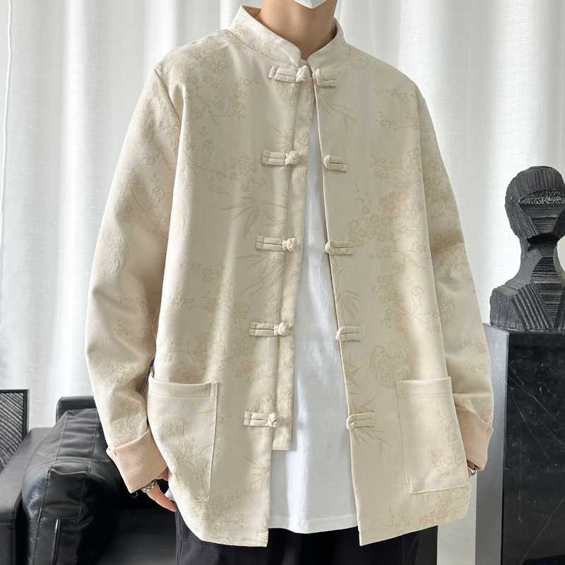 2024春风男装复古中式唐装汉服鹿皮绒夹克外套C229-Y757-P105，男装夹克，电商C229-1