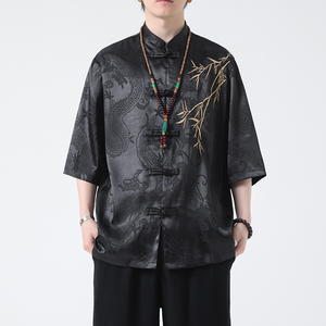 2024风男装冰丝唐装汉服刺绣唐装汉服短袖衬衫C229-Y1016-P65图片