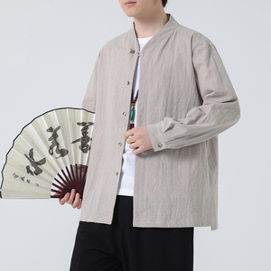 2024春夏风男装棉麻亚麻唐装汉服长袖衬衫衬衣C229-Y1007-P70图片