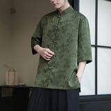2024夏风男装冰丝唐装汉服短袖五分袖衬衫衬衣C229-Y903-P65，男装衬衫，电商C229-1