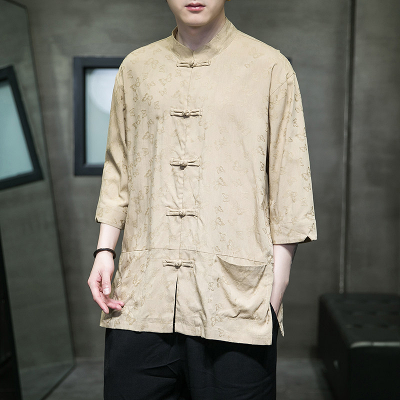 2023夏风男装唐装汉服短袖五分袖衬衫衬衣C229/Y973/P65图片