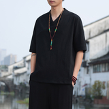 2024夏季风男装棉麻亚麻唐装汉服短袖T恤宽松C229/T161/P45，男装T恤，电商C229-1