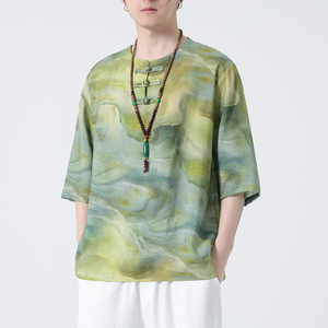 2024春夏新款风男装中式印花唐装汉服短袖T恤C229-T213-P60图片
