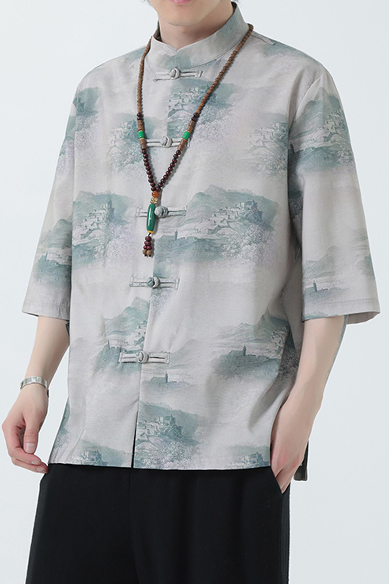 2024夏风男装印花唐装汉服短袖五分袖衬衫衬衣C229-Y1023-P68,男装衬衫,电商C229-1