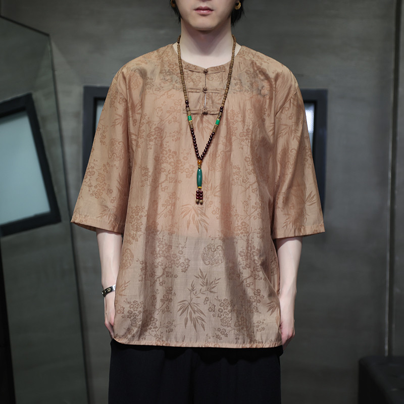2024夏季风男装复古中式唐装汉服短袖五分袖T恤C229-T216-P60图片