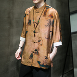 2024夏款风男装唐装印花潮汉服短袖衬衫外套C229/Y676/P60，男装衬衫，电商C229-1