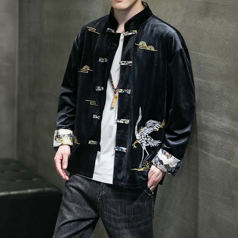 2024秋冬风男装刺绣唐装汉服夹克外套上衣大码C229/Y638/P70，男装夹克，电商C229-1