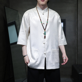 2024夏风男装冰丝唐装汉服短袖五分袖衬衫衬衣C229-Y1029-P70，男装衬衫，电商C229-1