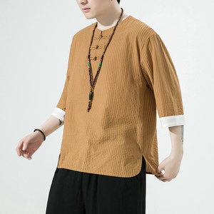 2023夏季风男装盘扣中式唐装汉服短袖五分袖T恤C229/T202/P55图片