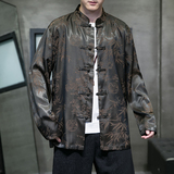 2024秋冬风男装冰丝暗纹唐装汉服长袖衬衫衬衣C229/Y795/P85，男装衬衫，电商C229-1