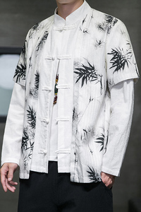 2024秋风男装拼接撞色唐装汉服衬衫衬衣两件套C229/Y785/P100图片