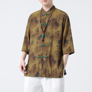2024春夏新款风男装冰丝唐装汉服短袖衬衫衬衣C229-Y1004-P70，男装衬衫，电商C229-1