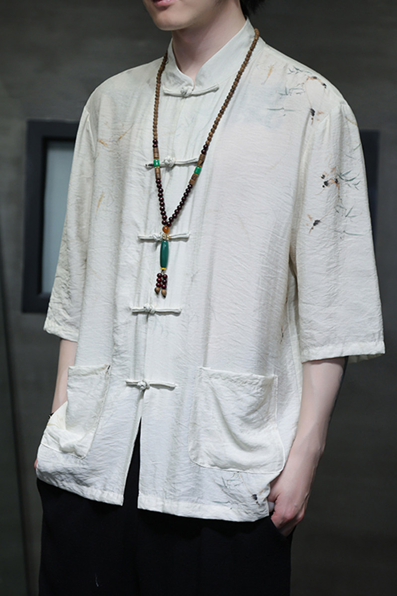 2024夏风男装印花唐装汉服短袖五分袖衬衫衬衣C229-Y1020-P70,男装衬衫,电商C229-1