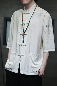 2024夏风男装印花唐装汉服短袖五分袖衬衫衬衣C229-Y1020-P70图片