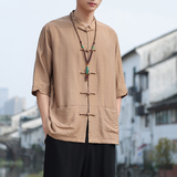 2024夏风男装唐装盘扣汉服短袖五分袖衬衫衬衣C229/Y729/P65，男装衬衫，电商C229-1