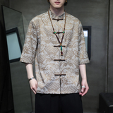 2024夏风男装盘扣中式唐装汉服短袖五分袖衬衫C229-Y1024-P70，男装衬衫，电商C229-1