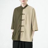 2023夏风男装撞色唐装汉服短袖五分袖衬衫衬衣C229/Y974/P70，男装衬衫，电商C229-1