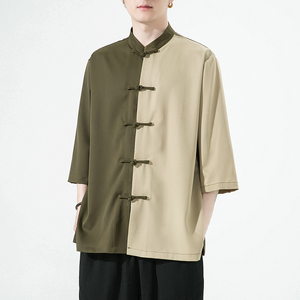 2023夏风男装撞色唐装汉服短袖五分袖衬衫衬衣C229/Y974/P70,男装衬衫,电商C229-1
