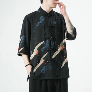 2024夏风男装仙鹤唐装汉服盘扣短袖五分袖衬衫C229/Y976/P70