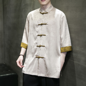2024夏季风男装冰丝唐装汉服短袖五分袖衬衫C229/Y971/P70图片