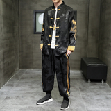 2024秋冬风男装冰丝刺绣唐装汉服套装两件套C229/TZ311/P110，男装休闲套装，电商C229-1
