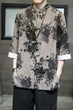 2024夏风男装印花唐装汉服盘扣复古五分袖衬衫男C229/Y670/60，男装衬衫，电商C229-1