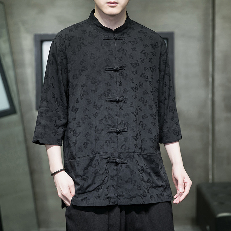 2023夏风男装唐装汉服短袖五分袖衬衫衬衣C229/Y973/P65,男装衬衫,电商C229-1