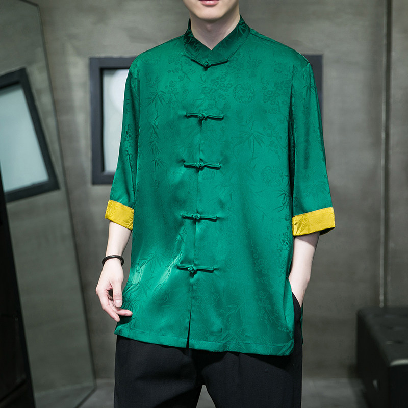 风男装冰丝唐装汉服盘扣中式短五分袖衬衫衬衣C229/Y981/P70图片