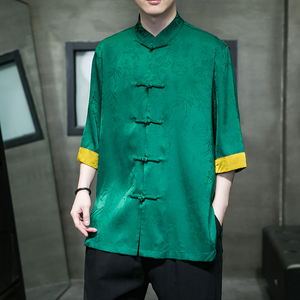 风男装冰丝唐装汉服盘扣中式短五分袖衬衫衬衣C229/Y981/P70图片