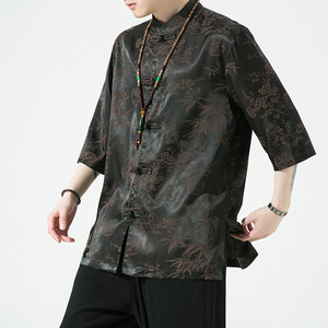 2024春夏新款风男装提花唐装汉服短袖衬衫衬衣C229/Y941/P65图片