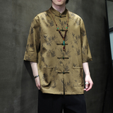 2024夏风男装冰丝唐装汉服短袖五分袖衬衫衬衣C229-Y1033-P70，男装衬衫，电商C229-1