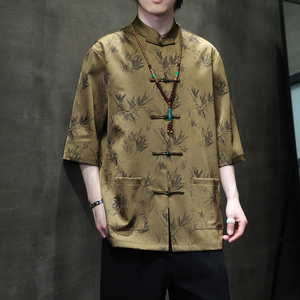 2024夏风男装冰丝唐装汉服短袖五分袖衬衫衬衣C229-Y1033-P70图片