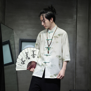 2024夏风男装冰丝唐装汉服短袖五分袖衬衫衬衣C229-Y1003-P70图片