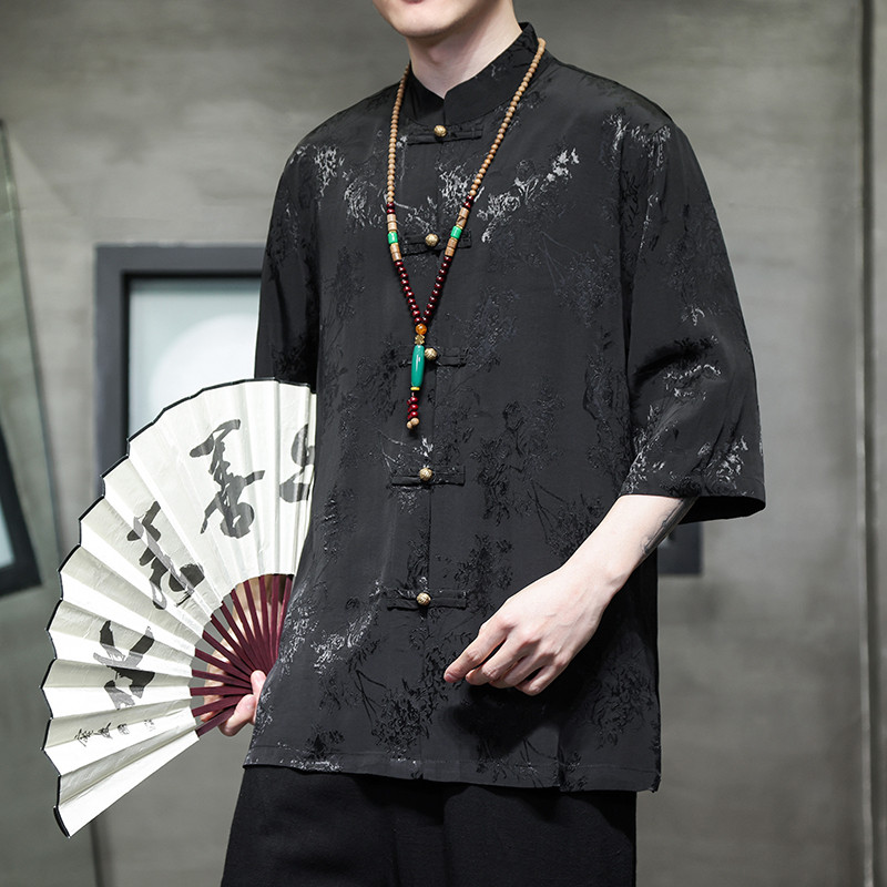 2024夏风男装中式唐装汉服短袖五分袖衬衫衬衣C229-Y905-P70,男装衬衫,电商C229-1