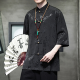 2024夏风男装中式唐装汉服短袖五分袖衬衫衬衣C229-Y905-P70，男装衬衫，电商C229-1