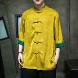 风男装冰丝唐装汉服盘扣中式短五分袖衬衫衬衣C229/Y981/P70，男装衬衫，电商C229-1
