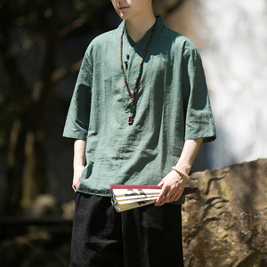 2024夏季风男装棉麻亚麻中式唐装汉服短袖T恤C229/T171/P50图片