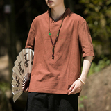 2024春夏风男装中式棉麻亚麻唐装汉服短袖T恤C229/T161/P45，男装T恤，电商C229-1