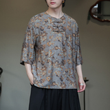 2024夏季风男装冰丝印花唐装汉服短袖五分袖T恤C229-T214-P60，男装T恤，电商C229-1