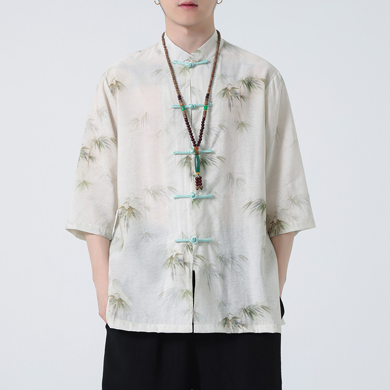 2024夏风男装印花唐装汉服短袖五分袖衬衫衬衣C229-Y1003-P70图片